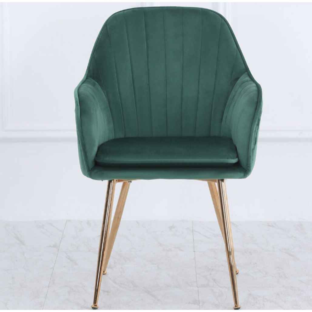 Velvet Green Upholstered Dining Chairs with Gold Legs (Set of 2) - Image 2