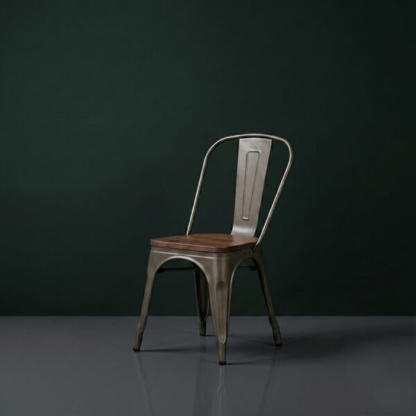 Turin Bistro Metal Dining Chair (Walnut Seat)